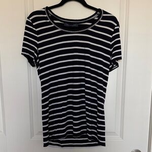 Tommy Hilfiger Black and White Striped Short Sleeve Tee